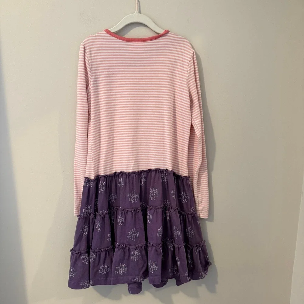 Hanna‎ Andersson Girls Pink Striped Purple Floral Tiered Dress Size 130 US 8-10